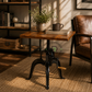 VINTAGE ADJUSTABLE CRANK WOODEN TABLE WITH CAST METAL BASE