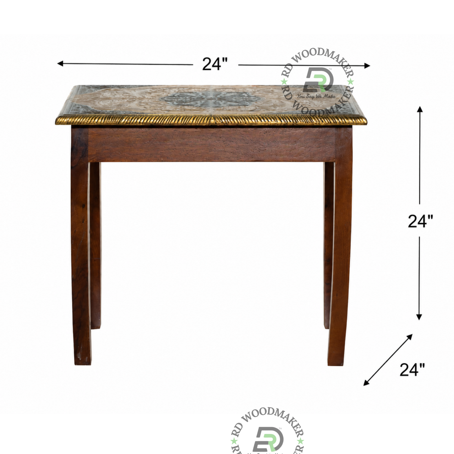 PREMIUM HANDCRAFTED WOODEN SIDE TABLE WITH DECORATIVE TILE TOP