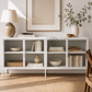 WHITE METAL & RIBBED GLASS DISPLAY SIDEBOARD
