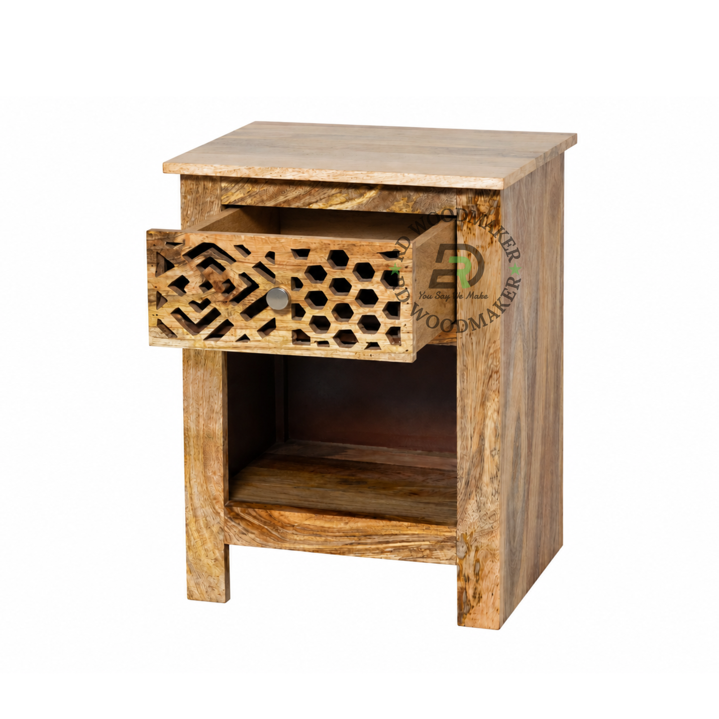 GEOMETRIC CARVED SOLID WOOD BEDSIDE TABLE