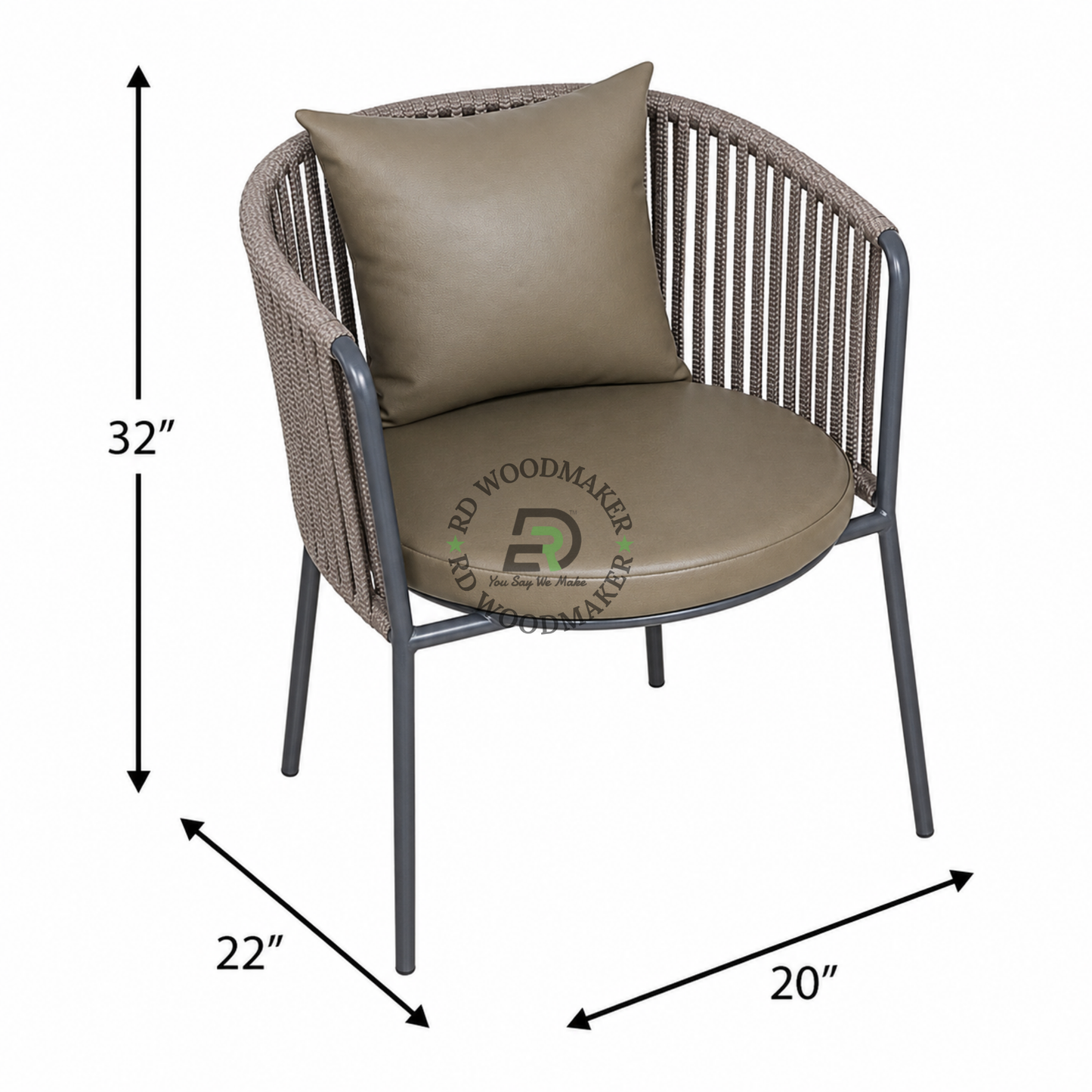 ROUND ROPE WOVEN LOUNGE ARMCHAIR WITH TAUPE CUSHIONS