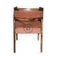 CURVED WOODEN DINING ARMCHAIR WITH RUST BROWN UPHOLSTERY