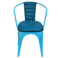BLUE PADDED METAL DINING ARMCHAIR