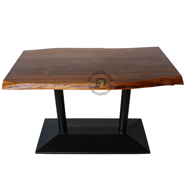 LIVE-EDGE WOODEN DINING TABLE WITH DOUBLE COLUMN PLATFORM BASE