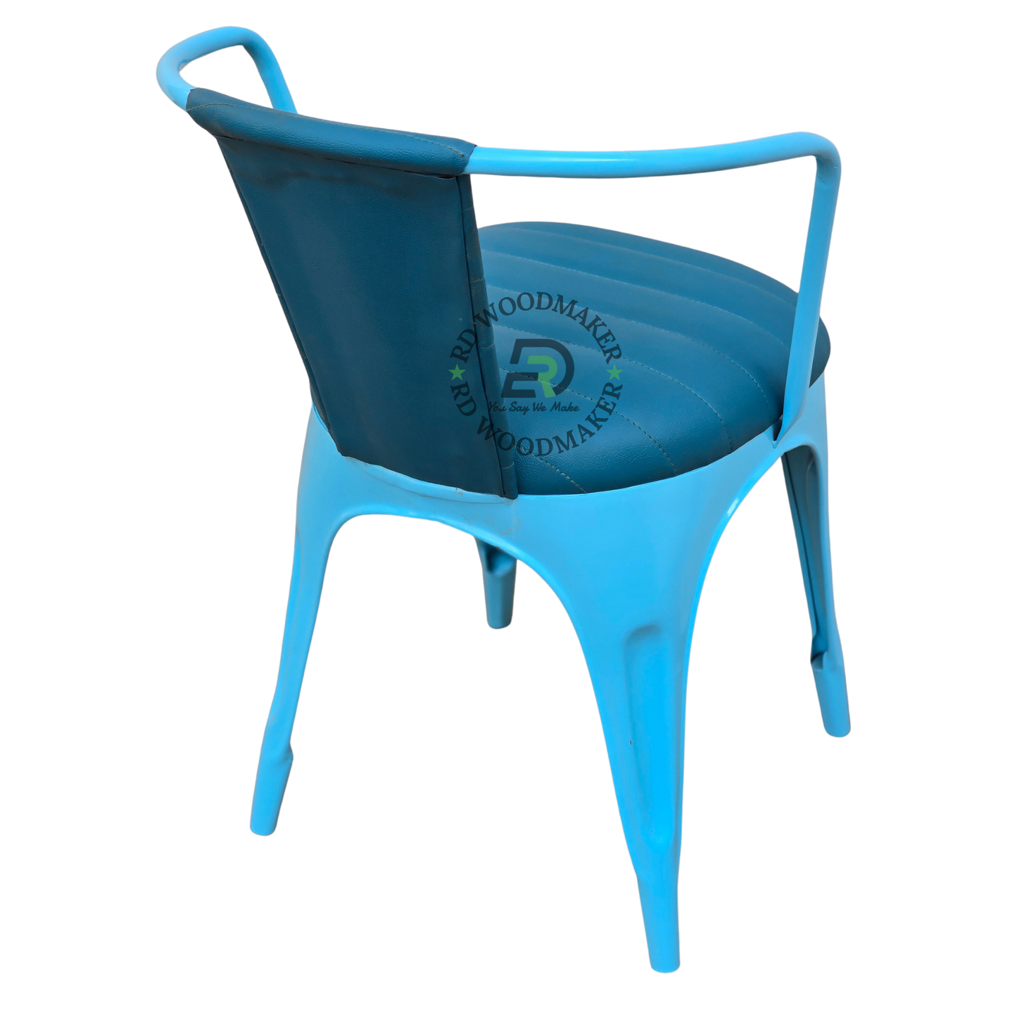 BLUE PADDED METAL DINING ARMCHAIR