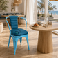 BLUE PADDED METAL DINING ARMCHAIR