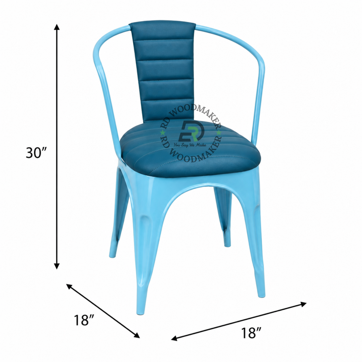 BLUE PADDED METAL DINING ARMCHAIR