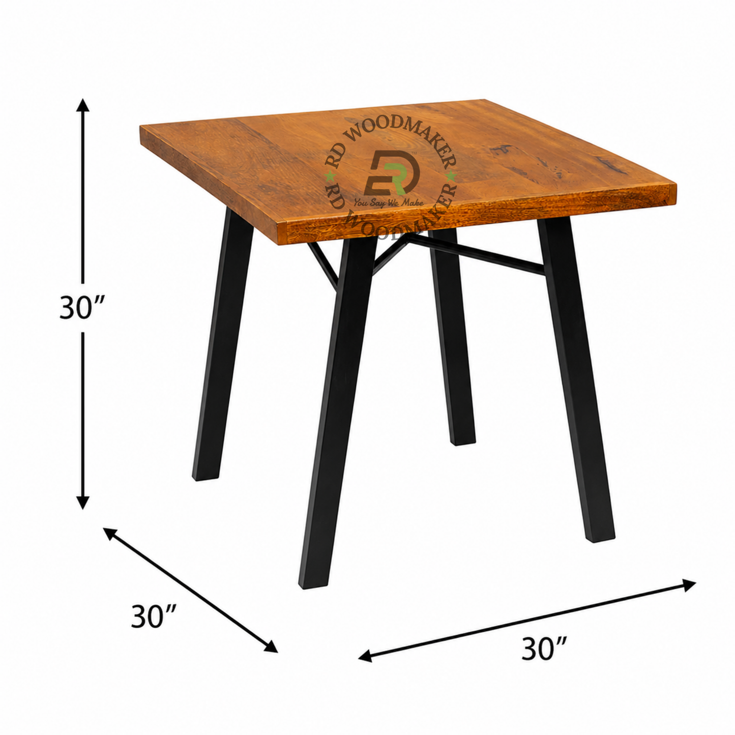 INDUSTRIAL SQUARE WOODEN DINING TABLE WITH ANGLED METAL FRAME