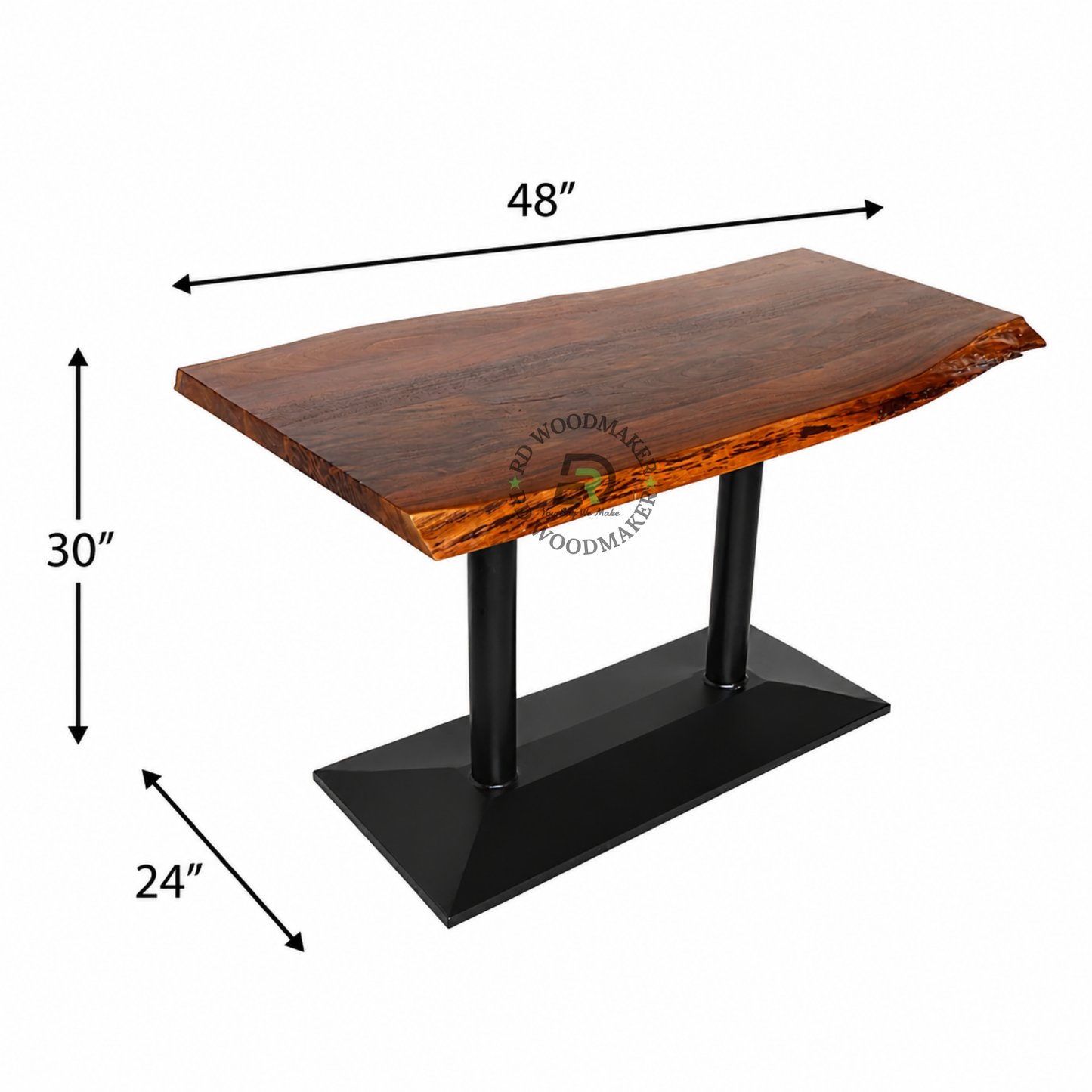 LIVE-EDGE WOODEN DINING TABLE WITH DOUBLE COLUMN PLATFORM BASE