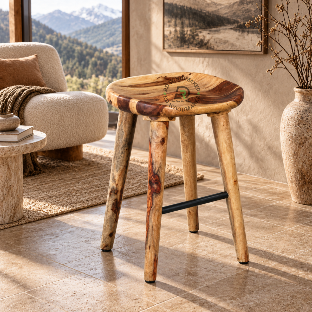 ZORA NATURAL WOOD SADDLE COUNTER STOOL