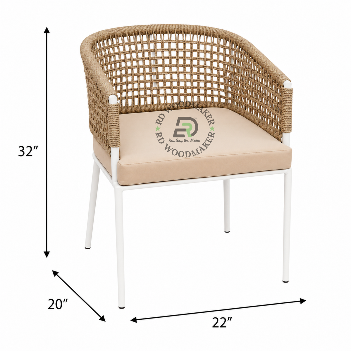 HANDWOVEN ROPE METAL ARMCHAIR WITH CUSHION