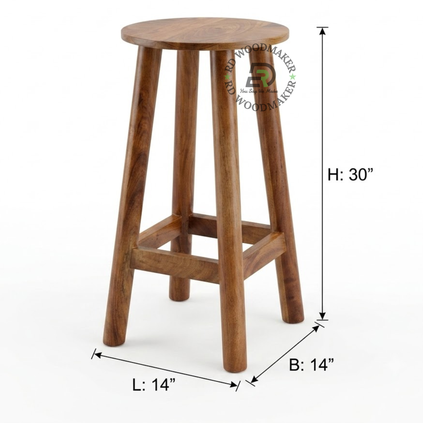 SOLID WOOD ROUND BAR STOOL WITH FOOTREST