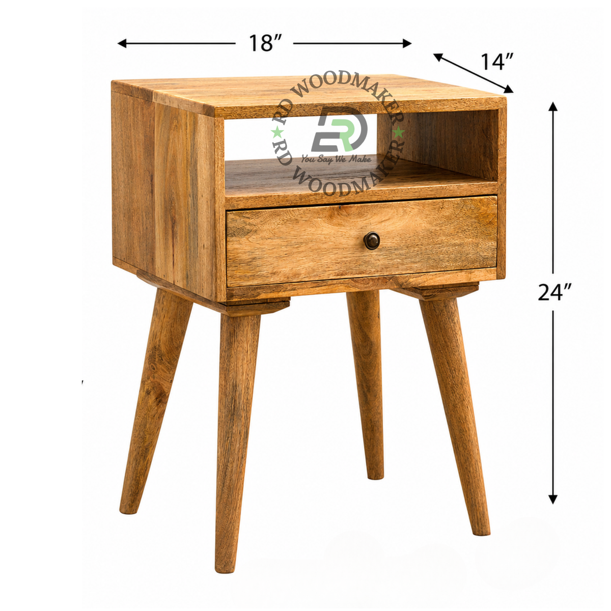 MODERN SOLID WOOD OPEN SHELF 1 DRAWER BEDSIDE TABLE
