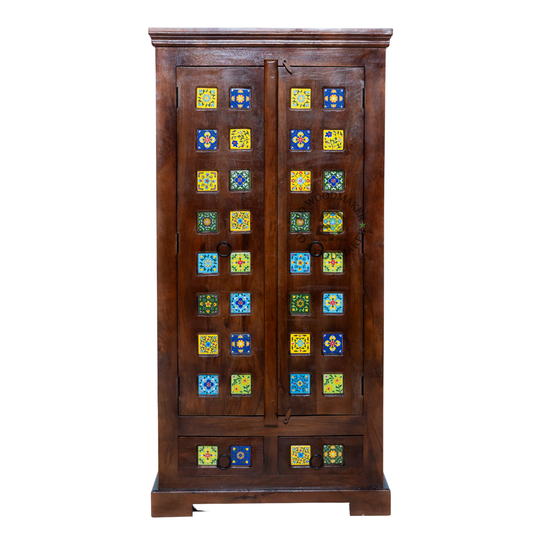 ROYAL MOSAIC SOLID WOOD 2 DOOR WARDROBE WITH HANDCRAFTED TILE DESIGN