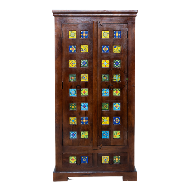 ROYAL MOSAIC SOLID WOOD 2 DOOR WARDROBE WITH HANDCRAFTED TILE DESIGN