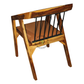 WOODEN DINING ARMCHAIR WITH BLACK METAL SPINDLE BACK AND TAN CUSHION