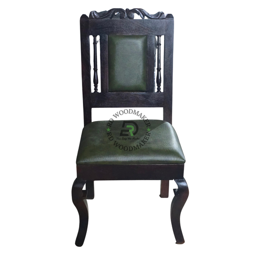 CLASSIC CARVED WOODEN DINING CHAIR WITH GREEN UPHOLSTERED SEAT AND BACK