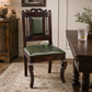 CLASSIC CARVED WOODEN DINING CHAIR WITH GREEN UPHOLSTERED SEAT AND BACK