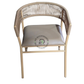 BEIGE ROPE WOVEN METAL DINING ARMCHAIR WITH TAUPE CUSHION