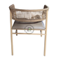 BEIGE ROPE WOVEN METAL DINING ARMCHAIR WITH TAUPE CUSHION