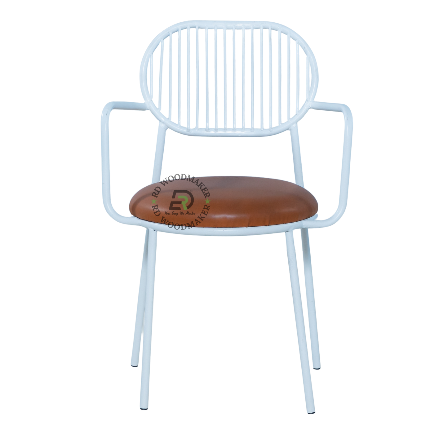 PREMIUM WHITE WIRE BACK ARMCHAIR WITH BROWN UPHOLSTERED SEAT