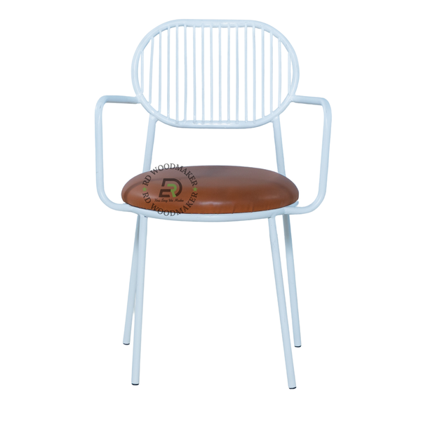 PREMIUM WHITE WIRE BACK ARMCHAIR WITH BROWN UPHOLSTERED SEAT