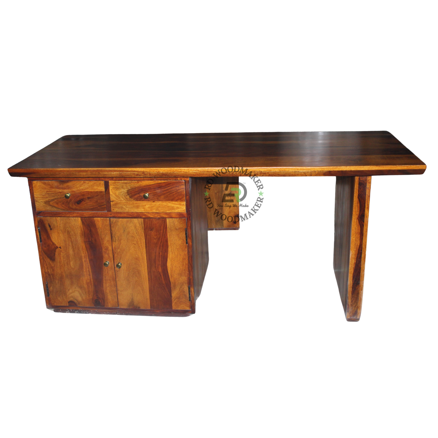 LARGE WOODEN EXECUTIVE DESK WITH DRAWERS AND STORAGE CABINET