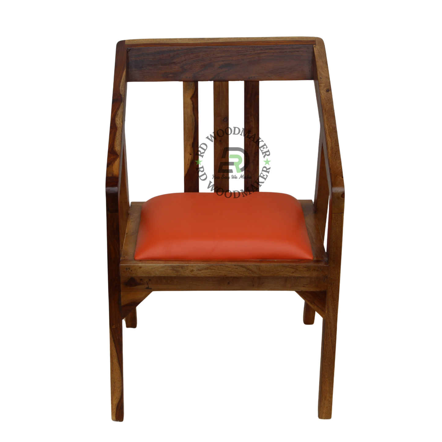 ORANGE UPHOLSTERED WOODEN DINING ARMCHAIR