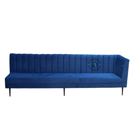EXTRA-LONG ROYAL BLUE CHANNEL-TUFTED CORNER SOFA WITH ONE-SIDED ARMREST