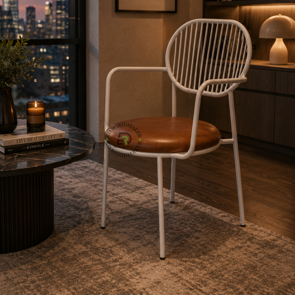 PREMIUM WHITE WIRE BACK ARMCHAIR WITH BROWN UPHOLSTERED SEAT