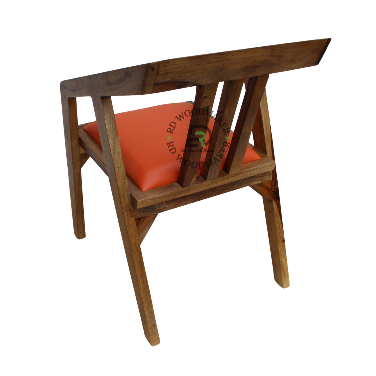 ORANGE UPHOLSTERED WOODEN DINING ARMCHAIR