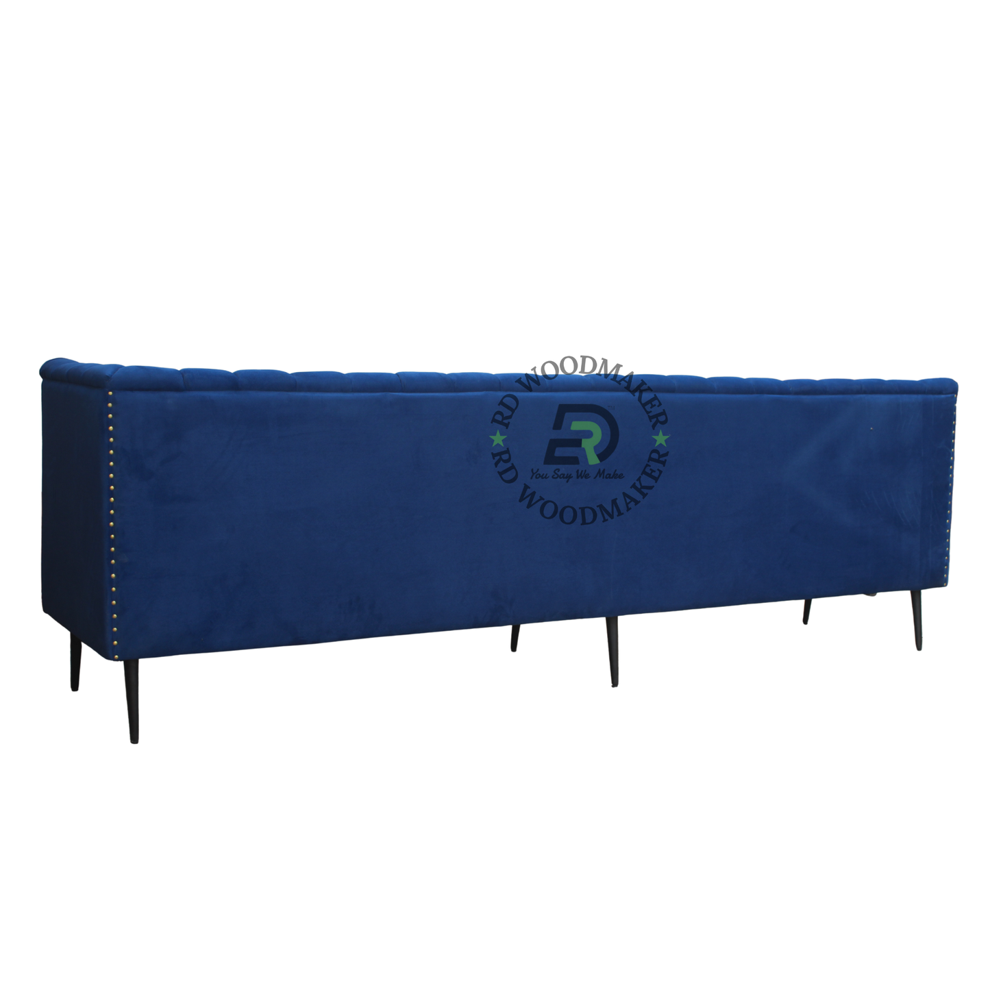 EXTRA-LONG ROYAL BLUE CHANNEL-TUFTED CORNER SOFA WITH ONE-SIDED ARMREST