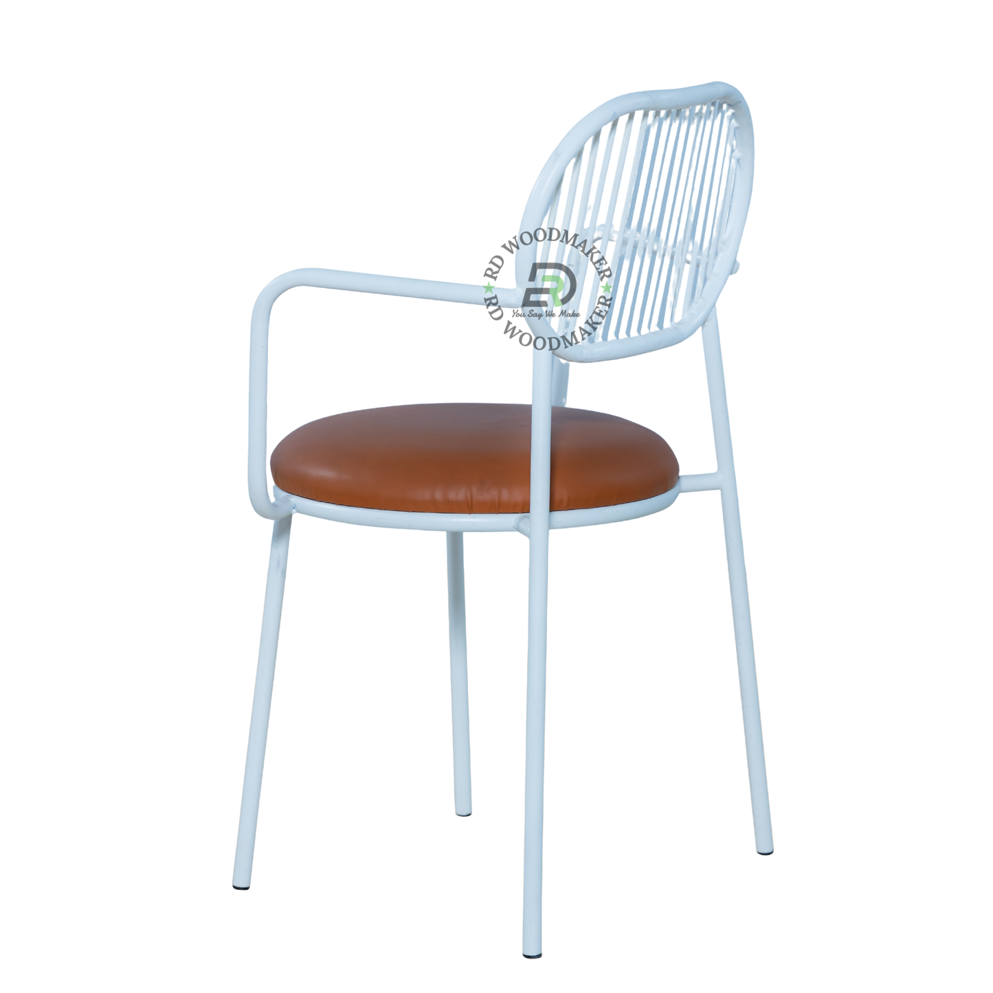 PREMIUM WHITE WIRE BACK ARMCHAIR WITH BROWN UPHOLSTERED SEAT