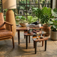 THREE-PIECE TRIANGULAR WOODEN NESTING TABLE SET