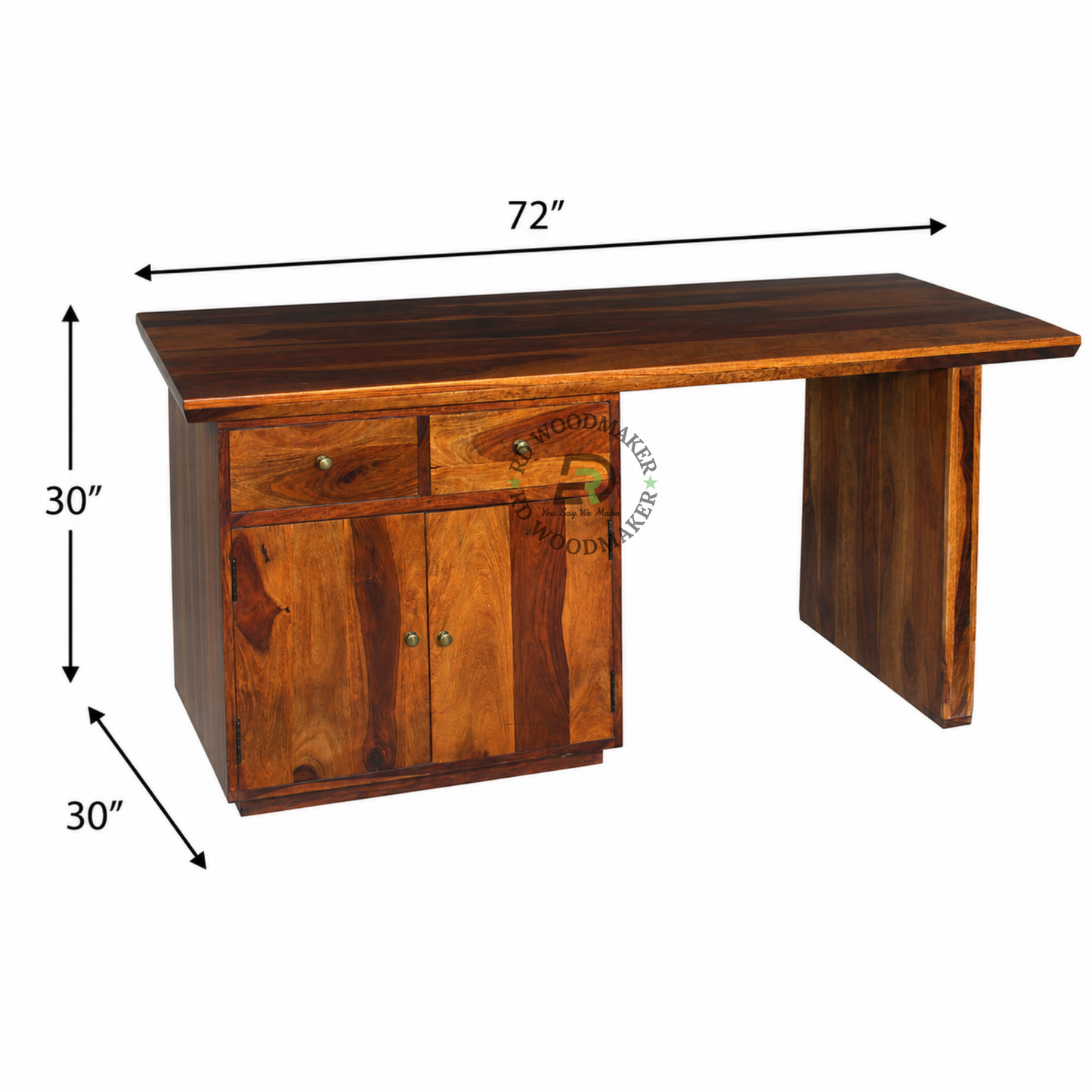 LARGE WOODEN EXECUTIVE DESK WITH DRAWERS AND STORAGE CABINET