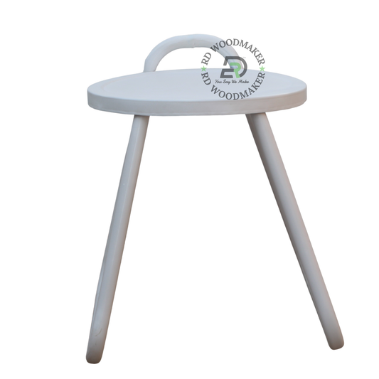MODERN WHITE METAL ROUND STOOL WITH INTEGRATED HANDLE