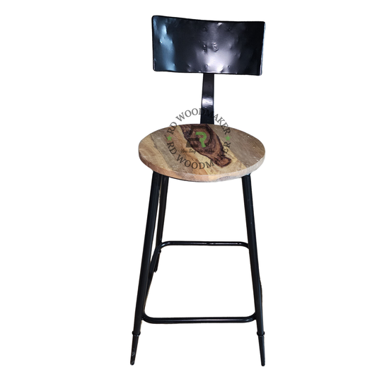 INDUSTRIAL ROUND WOODEN SEAT METAL BAR STOOL