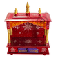 PREMIUM HAND-PAINTED RED WOODEN HOME TEMPLE WITH TRADITIONAL OPEN SHRINE & DOUBLE DRAWERS