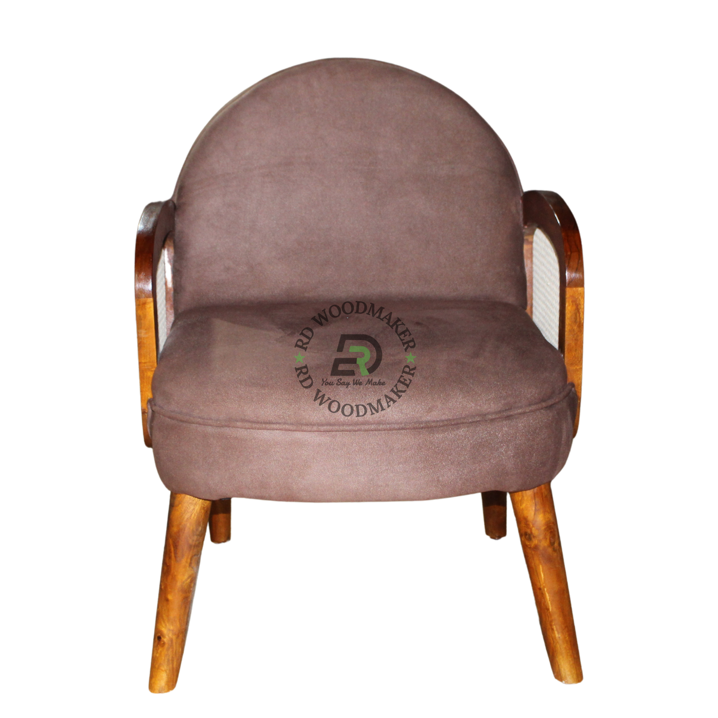 ROUND UPHOLSTERED ACCENT ARMCHAIR WITH CANE SIDE PANELS
