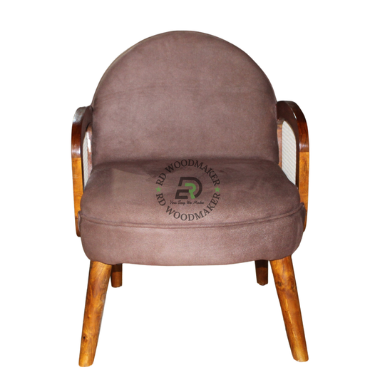 ROUND UPHOLSTERED ACCENT ARMCHAIR WITH CANE SIDE PANELS