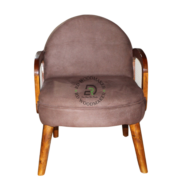 ROUND UPHOLSTERED ACCENT ARMCHAIR WITH CANE SIDE PANELS