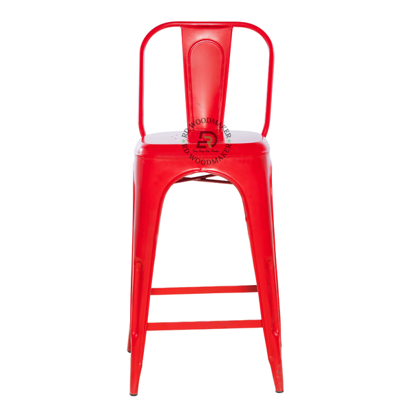 PREMIUM RED INDUSTRIAL METAL BAR STOOL WITH HIGH BACKREST