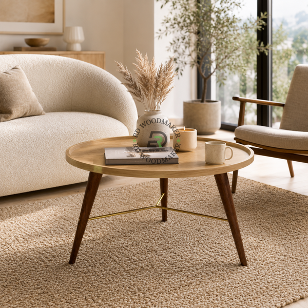MID-CENTURY MODERN ROUND WOODEN COFFEE TABLE