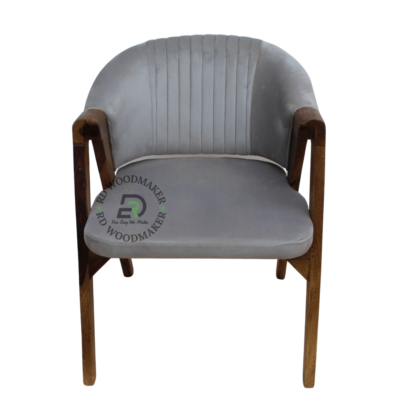 GREY CHANNEL-TUFTED UPHOLSTERED WOODEN ARMCHAIR