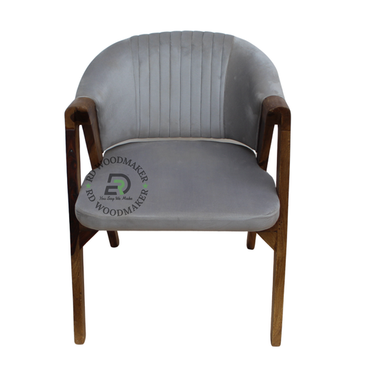 GREY CHANNEL-TUFTED UPHOLSTERED WOODEN ARMCHAIR