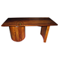 SCULPTURAL WOODEN DINING TABLE WITH CURVED PEDESTAL AND PANEL BASE