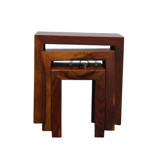 THREE-PIECE SOLID WOOD RECTANGULAR NESTING TABLE SET