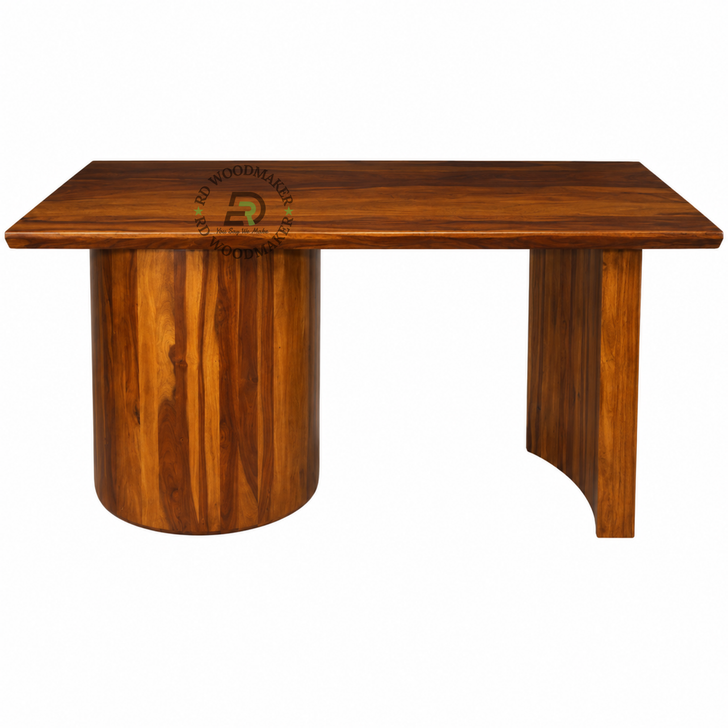 SCULPTURAL WOODEN DINING TABLE WITH CURVED PEDESTAL AND PANEL BASE