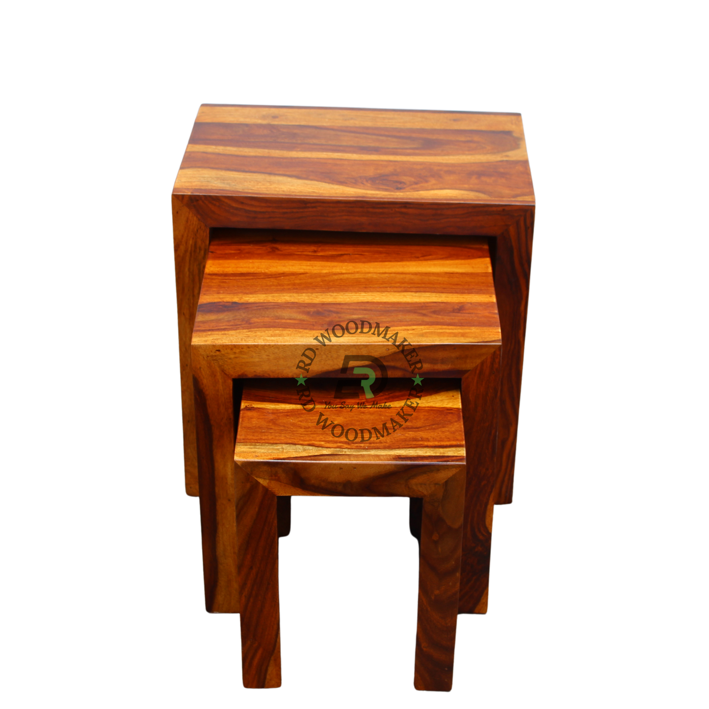 THREE-PIECE SOLID WOOD RECTANGULAR NESTING TABLE SET
