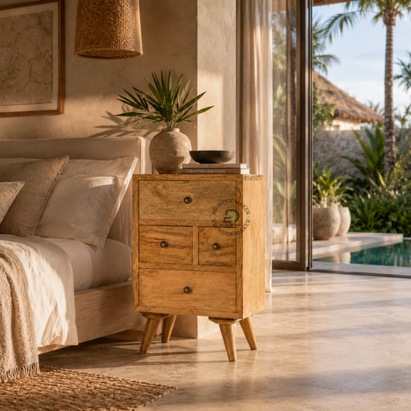 MODERN SOLID WOOD MULTI DRAWER BEDSIDE TABLE